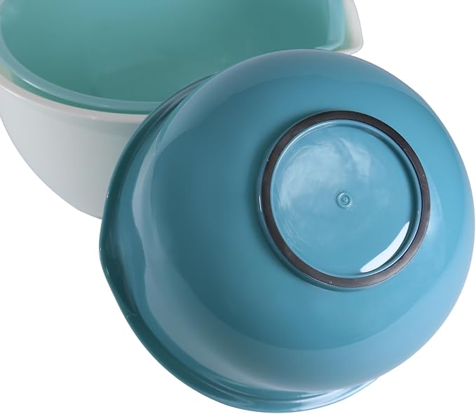 Set of 3 Mixing Bowls with Pour Spout-Nesting Design Saves Space - Non-Slip, BPA Free, Dishwasher Safe Plastic - Kitchen Cooking and Baking Supplies (Blue)