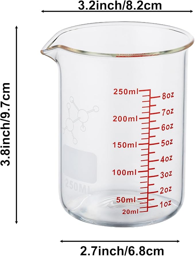 High Borosilicate Glass Measuring Cup-V-Shaped Spout,250ml(8OZ) Glass Measuring Beaker for Kitchen or Restaurant, Easy to Read