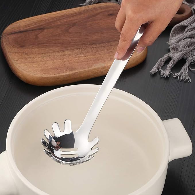 6 Pcs Silver Spaghetti Server, Stainless Steel Titanium Plated Pasta Server Ergonomic Curve Handle Design Spaghetti Server for Kitchen, Dishwasher Safe(12 inches/30cm)