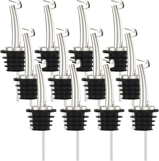 12 Pcs Oil Spout Liquor Bottle Pourer Spouts for About 3/4" Bottle Mouth | Stainless Steel Olive Oil Dispenser Spout Liquor Bottle Pourer with Flip Top
