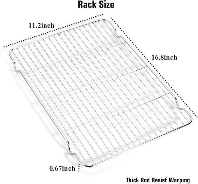Wildone Baking Sheet & Rack Set [2 Sheets + 2 Racks], Stainless Steel Cookie Pan with Cooling Rack, Size 17.3 x 12.2 x 1 Inch, Non Toxic & Heavy Duty & Easy Clean