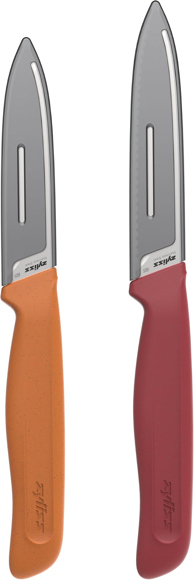 Zyliss Classic 2 Piece Paring Knife Set with Straight & Serrated Blades, Stainless Steel 15° Hollow-Ground Edge, Ergonomic Wheat Straw Handles, Blade Covers Included
