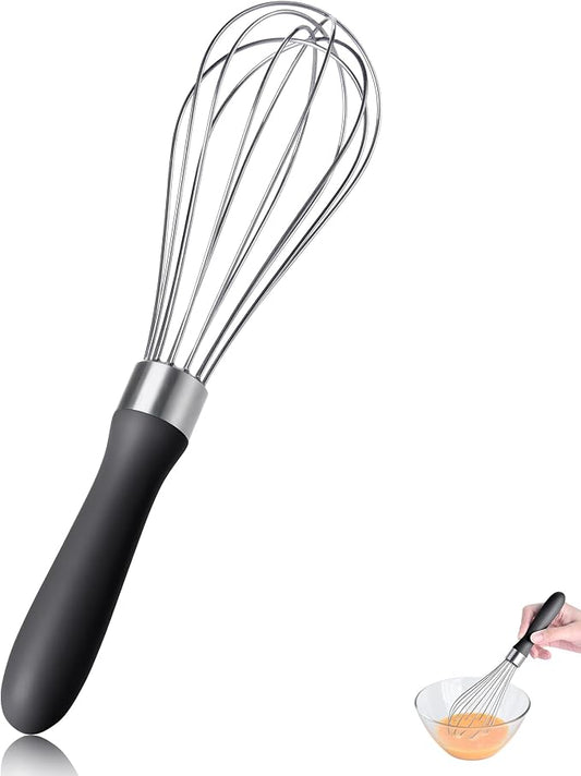 18/8 Stainless Steel Balloon Whisk for Cooking (Small, Black) | Heavy Duty Metal Kitchen Wire Whisker Wisking Tool Egg Beater Hand Mixer for Mixing Baking Beating Stirring Sauce Flour