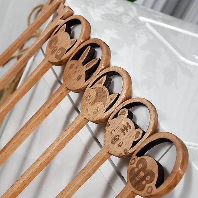 Wooden Spoons 6 Pack Mixing Spoons Wooden Utensils Cooking Spoons for Kitchen Mixing Salad Tasting Baking Stirring Serving Food (Leaf Design)