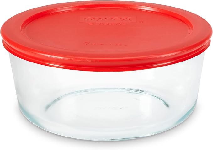 Pyrex Simply Store 7 Cup Glass Food Storage Container, BPA-Free Lids | Meal prep container with BPA-free plastic lid, freezer, dishwasher & microwave safe