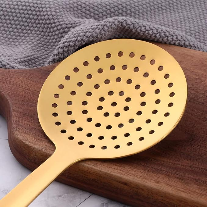 Skimmer Spoon, BuyGo Gold Slotted Spoon Strainer Ladle Stainless Steel Cooking Utensil, Comfortable Grip Design