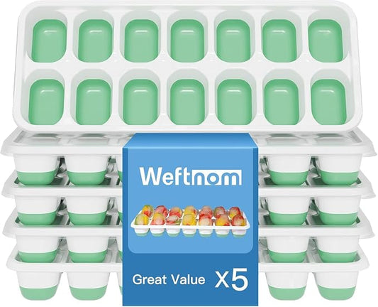 Ice Cube Tray, Ice Cube Trays for Freezer 5 Pack with Lids, Ice Tray Easy-Release, Ice Trays for Freezer Stackable, Silicone Ice Cube Tray for Drinks, Coffee - BPA-Free and Odor-Free