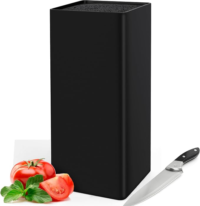 Knife Holder Without Knives Square, Empty Knife Blocks Black, Knife Holder with Flexible Slats, Universal Knife Stand for Kitchen, Kitchen Knife Storage, 22 x 9.5 x 9.5 cm
