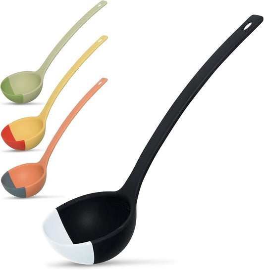 Silicone Spoon - Colorful Silicone Spatula Ladle with a Soft Top to Mold to your Pots & Pans. (Black/LightGrey)