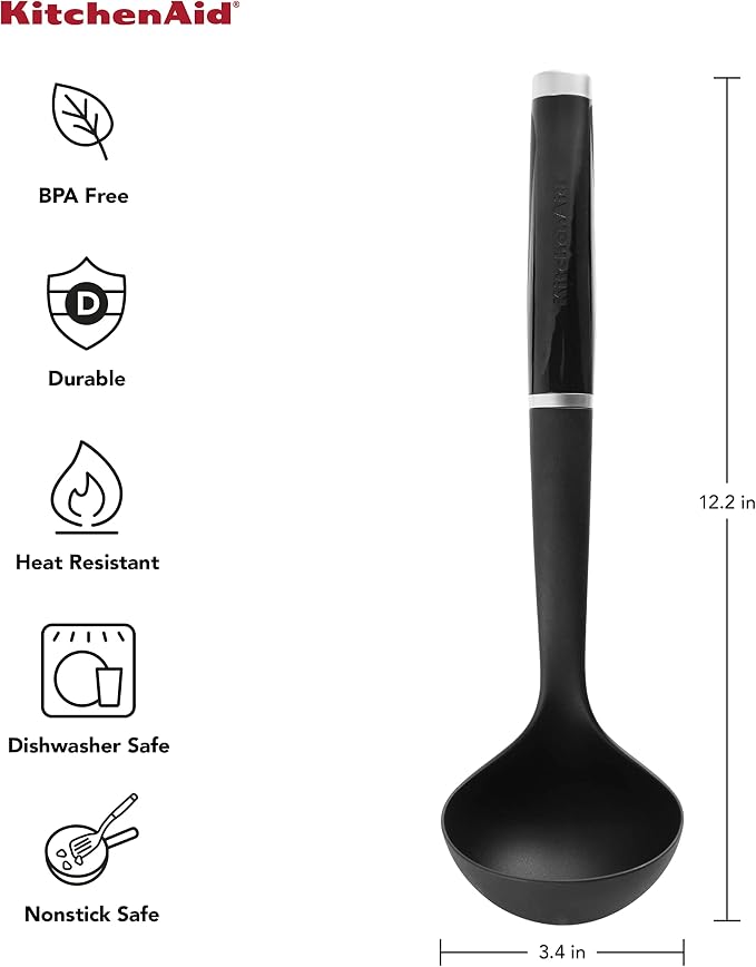 KitchenAid Classic Soup Ladle, One Size, Black & Classic Pizza Wheel with Sharp Blade For Cutting Through Crusts, Pies & Classic Multifunction Can Opener/Bottle Opener