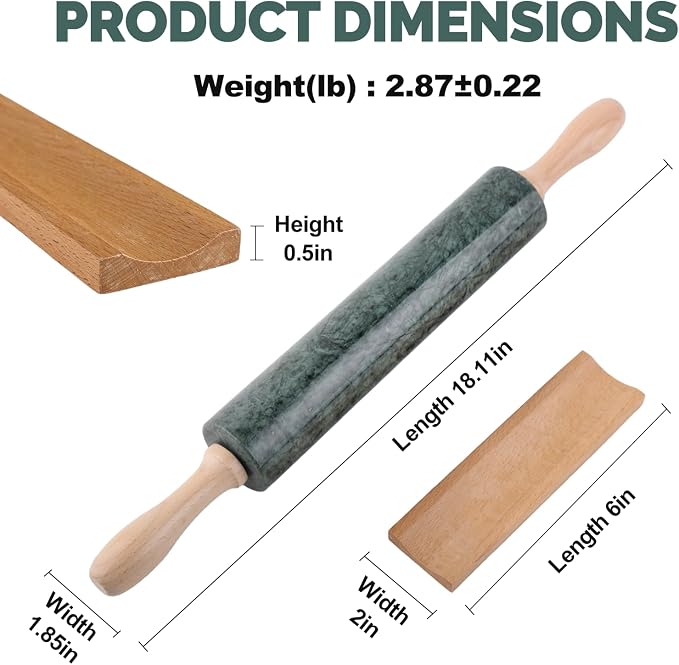 Koville Marble Rolling Pin, Non-Stick Stone Dough Roller, Rolling Pin for Baking,Pasta, Dumpling, Ravioli, Fondant,Pie Crust, Kitchen Baking Pastry Tools