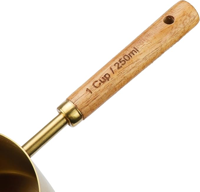 1 Cup Measuring Cup with Wooden Handle, 250ml Stainless Steel Measuring Scoop 1 Cup Measuring Cups for Baking Cooking Wet and Dry Ingredients (250ml)