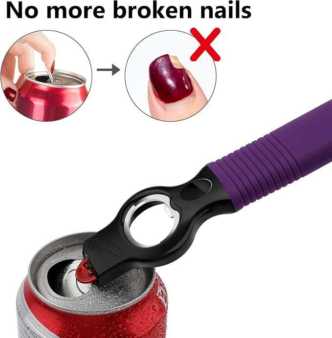 2-Pack Magnetic 2-in-1 Beer Bottle Cap & Soda Can Opener-Purple | Soft Silicone Handle with Built-in Magnet Sticks to Fridges / Easy Can Tab Opener for Bartenders, Seniors, and Long nails