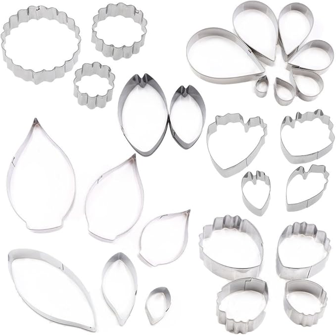 26Pcs Stainless Steel Gum Paste Flower and Leaf Cutter Set Fondant Flower Cookie Cutter Sugarcraft Making Tool for Wedding,Birthday Cake Decorating