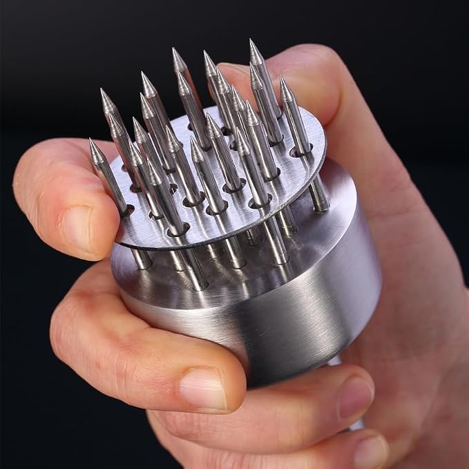 Meat Tenderizer with 21 Sharp Needles, Heavy-Duty Meat Tenderizer Tool with Auto-Rebound Safety Guard, Dishwasher Safe, Includes Cleaning Brush, Silver,304SS