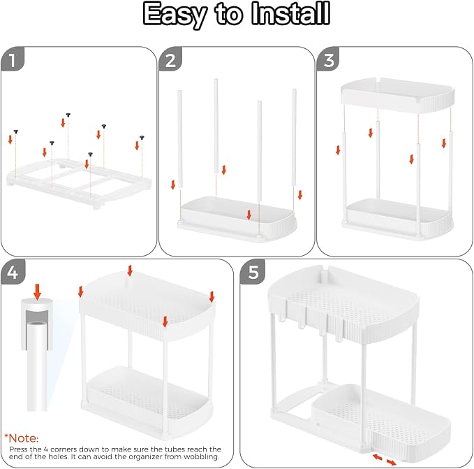 2 Packs Under Sink Pull-Out Storage Organizers, 12.8 Inches, White | Multi-Purpose Cabinet Organizers and Storage for Bathroom & Kitchen