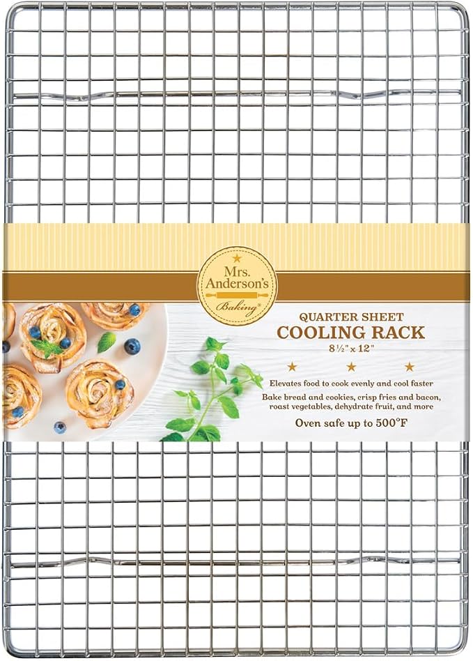 Mrs. Anderson's Baking Professional Cooling Rack, Heavy Duty Steel, Fits Quarter-Size Sheet Pans, 12 x 8.5 x 0.5-Inches