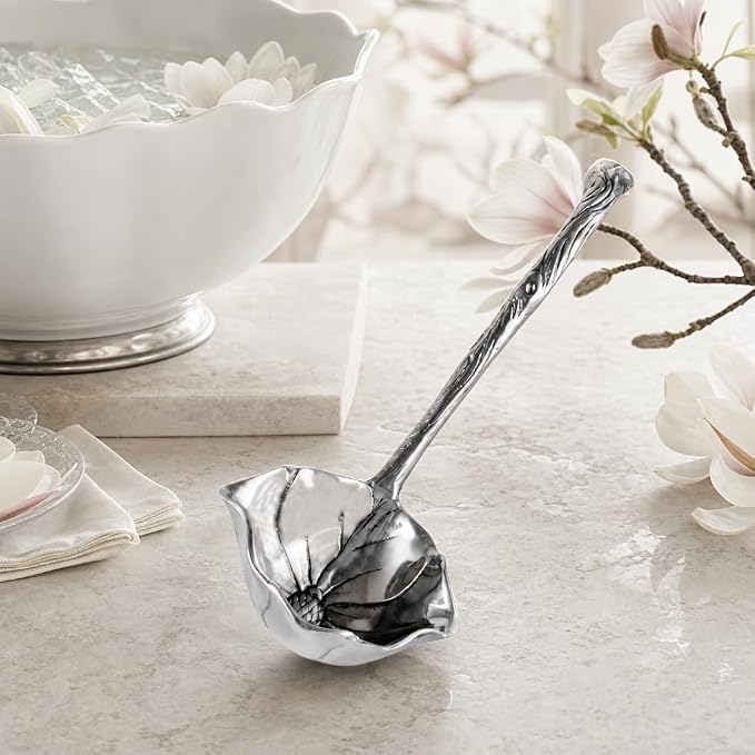 Arthur Court Magnolia Pattern Aluminum Serving Ladle - Elegant Punch/Soup Ladle for Entertaining - 12.5 Inch Long