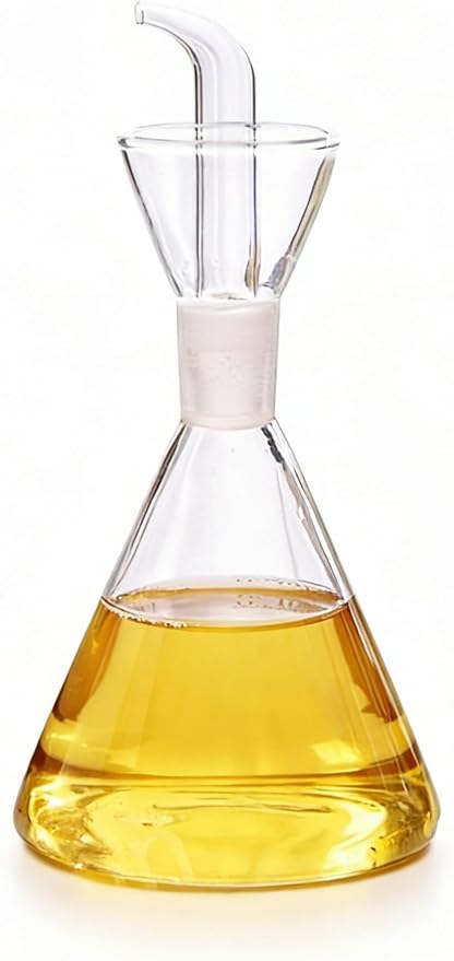 ELETON Conical Borosilicate Glass Olive Oil Dispenser – Non Drip Oil Bottle for Kitchen, Leak Proof Vinegar Cruet, Easy Clean, 12 oz