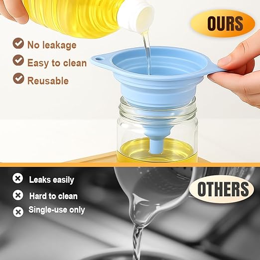 Kitchen Funnel Set 3 Pack, 2025 New Funnels for Kitchen Use Filling Bottles, Silicone Collapsible Funnel, Small Funnels for Filling Small Bottles, for Water Bottle Liquid Transfer (3PCS)