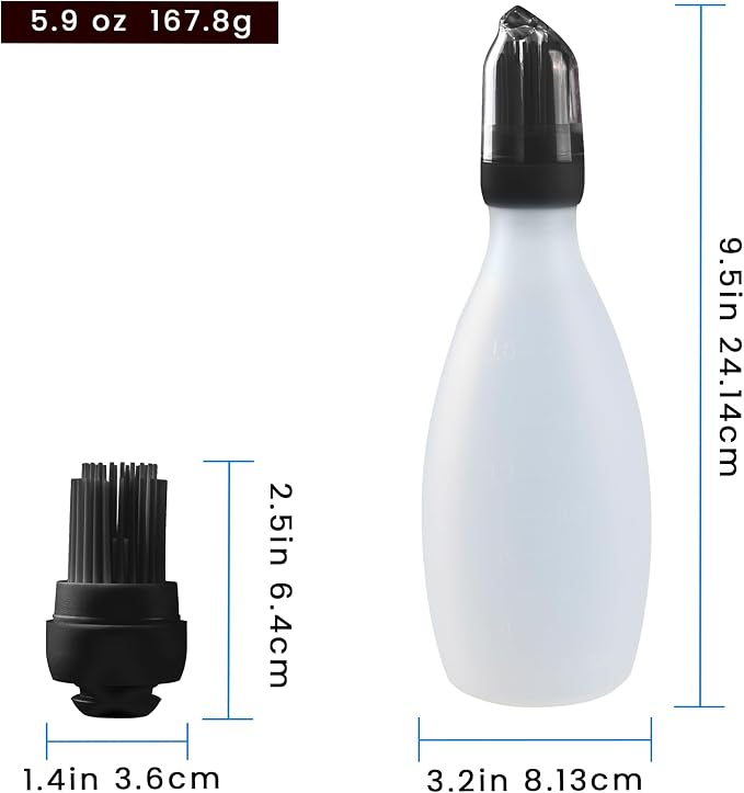 BBQ Sause Bottle with Basting Brush for Grilling，All-in-One Silicone Bottle with Brush Applicator, Heat Resistant BBQ Accessories and Cooking Gadgets, BPA-Free Oil Dispenser for Baking (Black)