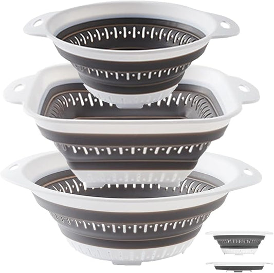 LogFaadCoi 3 Pcs Collapsible Colander and Strainer,Silicone Strainer Colanders & Food Strainers,for Vegetable and Fruit, Kitchen Essentials, white