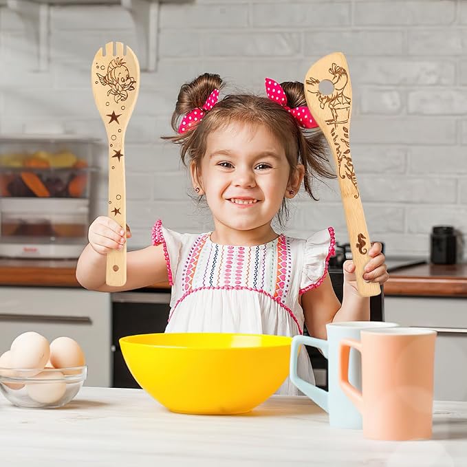 The Little Mermaid Organic Bamboo Spoons for Cooking Personalized Cartton Pattern Kitchen Burned Utensils Spatula Household Items Non-stick Kitchen Cookware Ideal Housewarming Present for Family