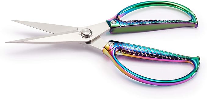 Jasni Stainless Steel Heavy Duty kitchen shears scissors for food meat poultry cooking cutting sharp Powerful strong professional All-Purpose pretty Color rainbow iridescent Titanium utility Office