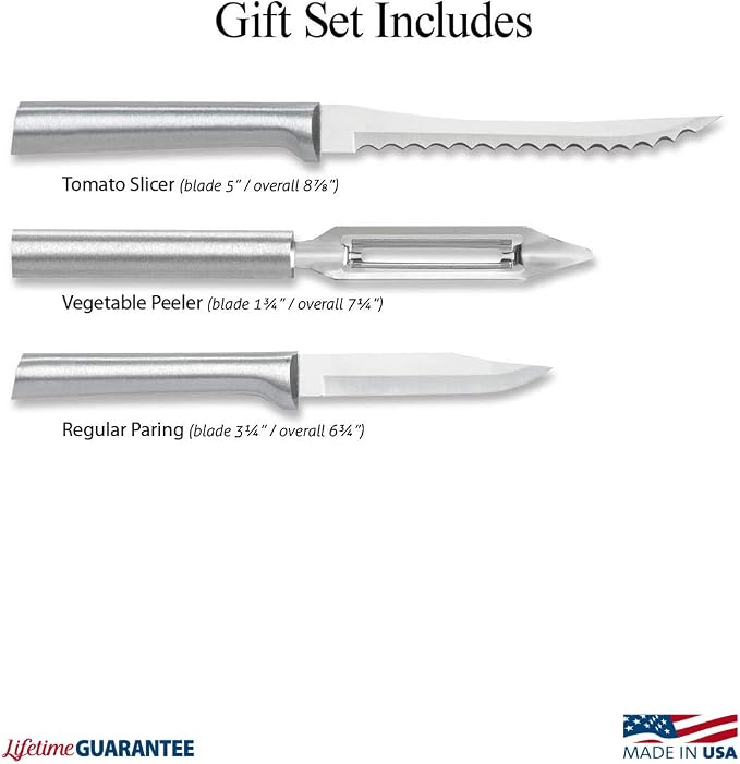 Rada Cutlery Peel, Pare & Slice Gift Set (S18), 3-piece Knife Set, Stainless Steel Blades, Silver Handle