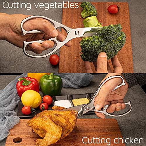 Come Apart Kitchen Shears by WELLSTAR, Multi-purpose Heavy Duty German Stainless Steel Food Scissors for Cutting Meat Poultry Chicken Vegetable, Durable One Piece Construction, Mirror Finish
