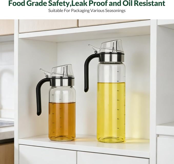 hotder Oil Bottles, Olive Oil Dispenser, Oil Dispenser Bottles, Oil Dispenser, Oil Dispenser Bottle for Kitchen, Glass Oil Bottle 500ml, Easy Refill & Cleaning Non-Drip Spout(500ml 2pcs)