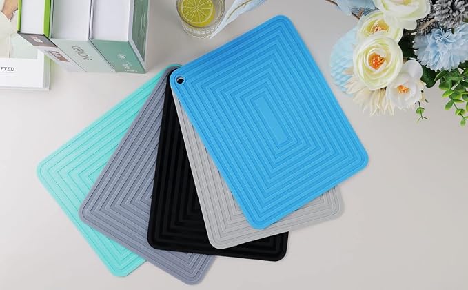 Large Silicone Trivet Mats for Hot Dishes/Pans, Heat Resistant Pot Holder, 9"x12" Non Slip Flexible Durable Pot Coaster Kitchen Table Mats Set of 2 (Blue)