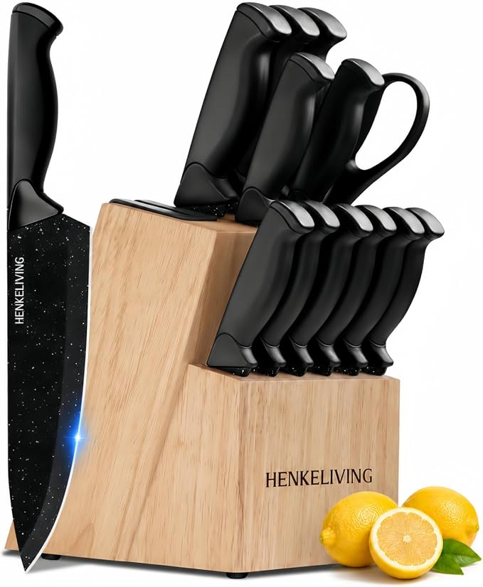 Knife Set, 14-Piece Starry Black Dishwasher Safe Kitchen Knife Block Set with Built-In Sharpener, German High Carbon Stainless Steel Blades, Ultra Sharp with Ergonomic Non-Slip Handles