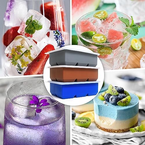 Excnorm Silicone Ice Cube Trays, 3‑Pack Large Square Molds with Lid