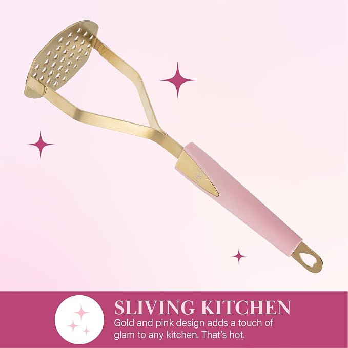 Paris Hilton Potato Masher, Heart-Shaped Stainless Steel Design, Non-Slip Handle, Dishwasher Safe, Pink