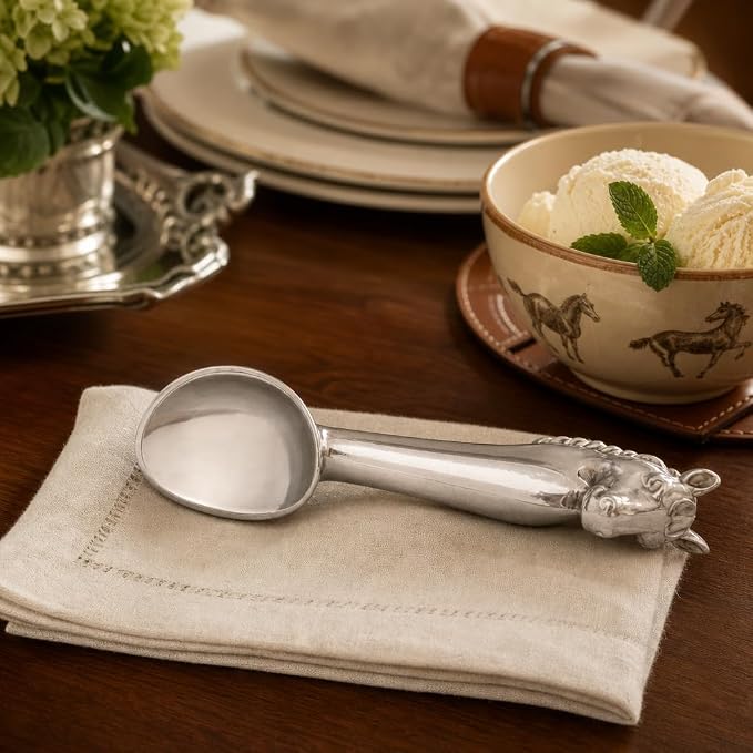 Arthur Court Horse Ice Cream Scoop - Premium Aluminum Equestrian Serveware - 10 Inch Long for Ice Cream and Desserts