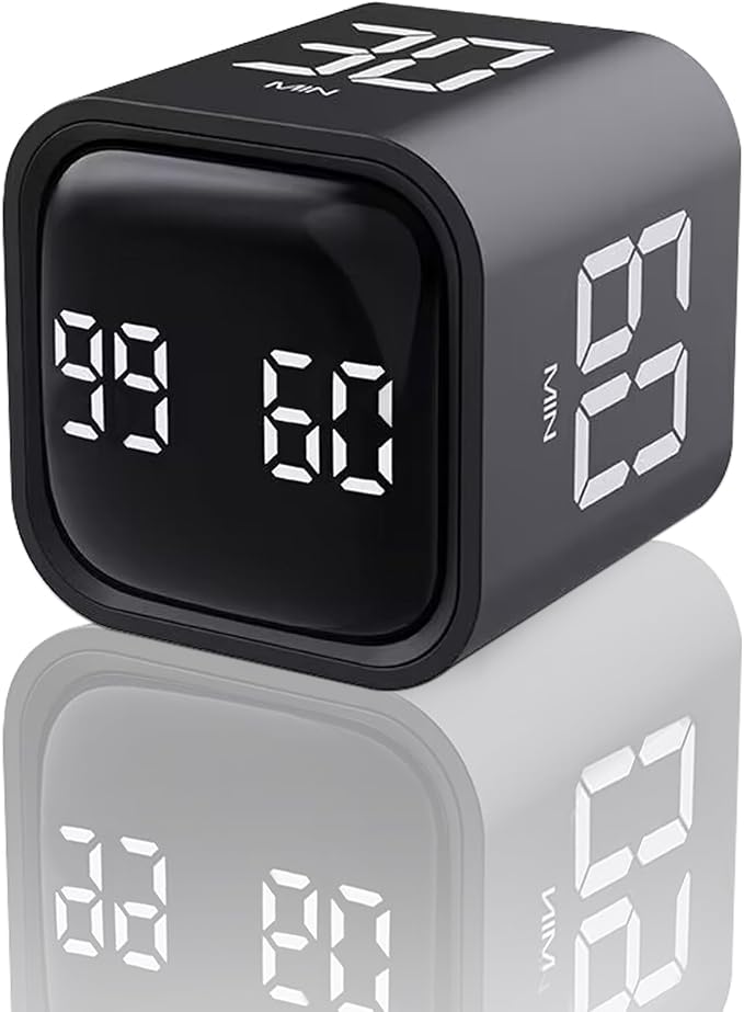 EooCoo Digital Timer College School Supplies, Gravity Pomodoro Cube Rotation, Countdown Productivity Kitchen Timer 5/10/30/60 Mins for Meeting, Back to School Gift, ADHD Tools, Office Desk Decoration