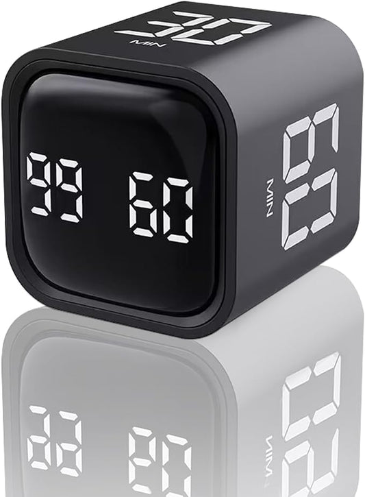 EooCoo Digital Timer College School Supplies, Gravity Pomodoro Cube Rotation, Countdown Productivity Kitchen Timer 5/10/30/60 Mins for Meeting, Back to School Gift, ADHD Tools, Office Desk Decoration