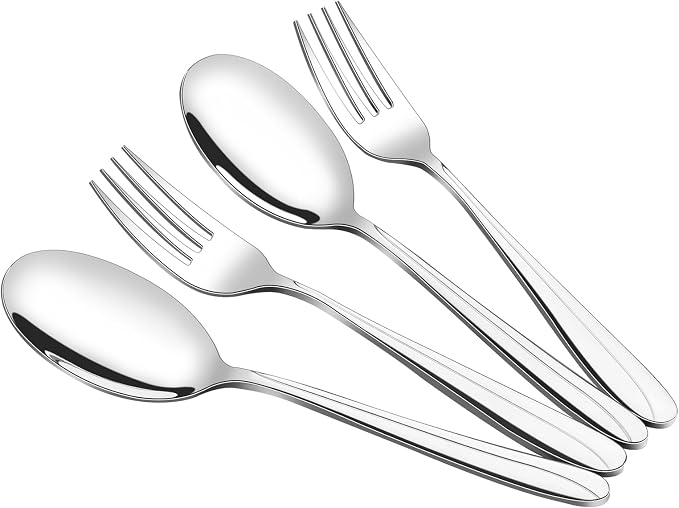 Obstnny Stainless Steel Banquet Serving Spoon Large Serving Fork (4 Piece/2 of Each)