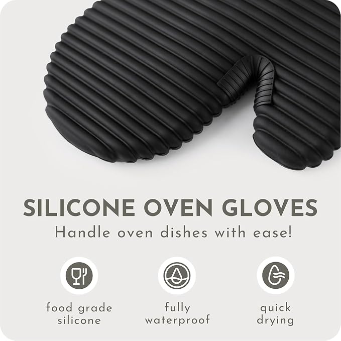 Silicone Oven Mitts and Pot Holders Set, 4-Piece | Extra Long Heat Resistant 500°F, Non-Slip Waterproof Oven Gloves with Quilted Cotton Lining | BPA-Free Hot Pads for Baking, Grilling & Cooking