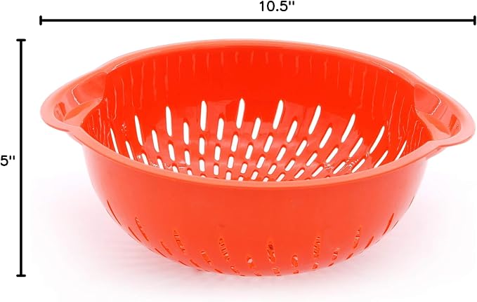 Mintra Home Mixing Bowl w/Colander (Large 4.5L, Orange) - For Washing & Draining Fruits And Vegetables - Heavy Duty Plastic for Baking, Cooking Supplies - Dishwasher Safe