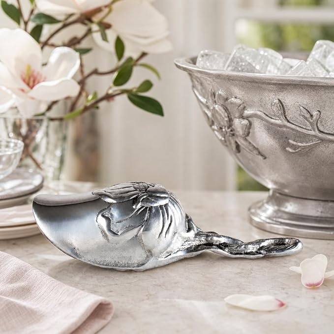 Arthur Court Magnolia Ice Scoop - Premium Sand Casted Aluminum - Elegant Ice Serving Tool - 8" Long