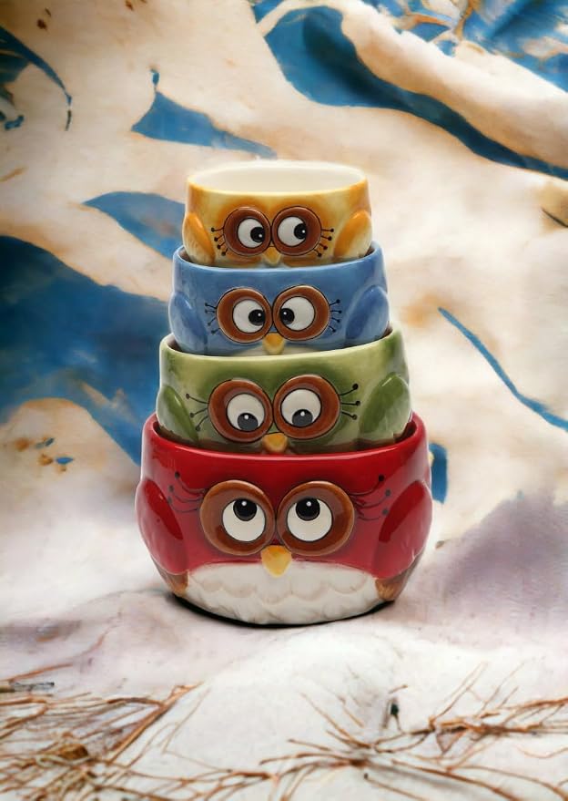Cosmos gifts Measuring Cup Set Owl Design red green blue yellow 4 Pack, Medium