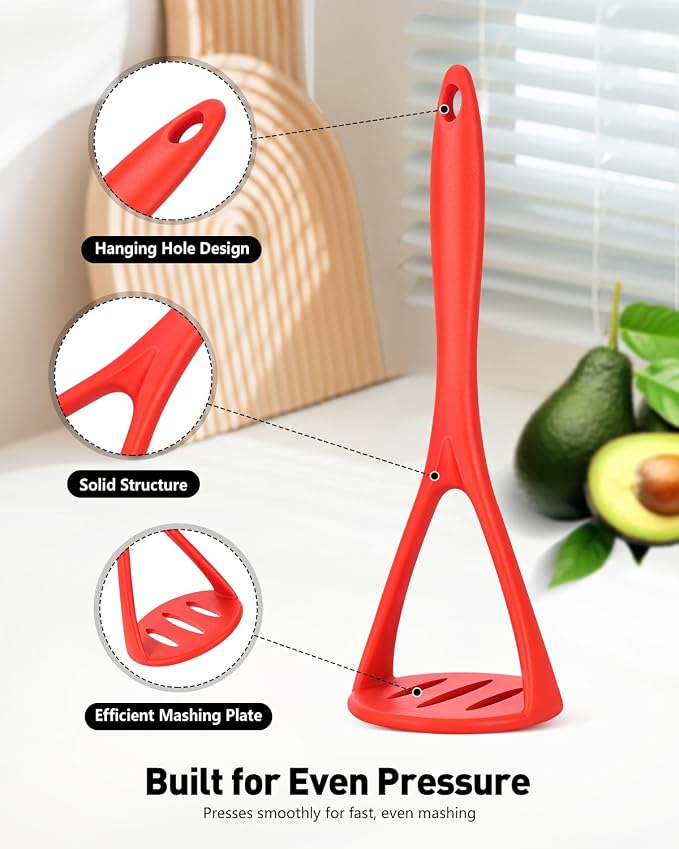 2-Pack Silicone Potato Masher - Heavy Duty, Non-Scratch, Dishwasher Safe | Mashing potatoes, avocado, baby food. Heat-safe 450°F. Soft-grip, BPA-free, seamless. Gentle on pans.