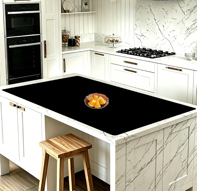 40''x32''(100cmx80cm) Silicone Kitchen Counter Mat, Extra Large Heat Resistant Non-Slip Countertop Protector, Waterproof Multipurpose Mat for Kitchen Island, Black