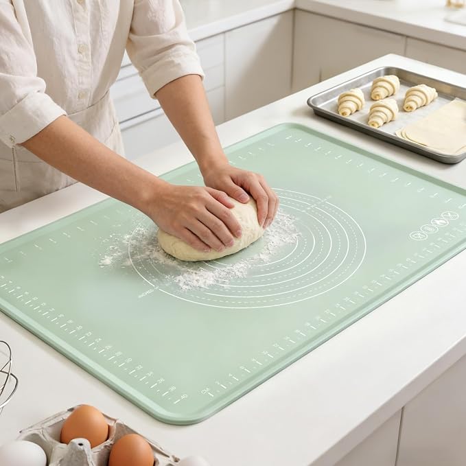 Extra Large Silicone Baking Mat for Countertops, Extra Thick 28" x 20" Non-Slip Pastry Mat with Raised Edges and Measurements, Food-Grade Dough Rolling Sheet for Kneading, Pizza, Bread,Fondant