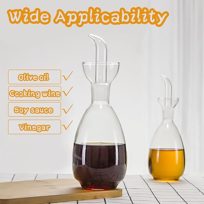 Affogato Glass Oil Bottle with Spout, Olive Oil Dispenser Vinegar Drizzler Pourer Stopper Pot, Soy Sauce Vinegar Cruet Non Drip Heat-Resistant for Cooking Kitchen Restaurant BBQ (10 oz)