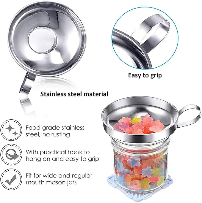 Jar Lifter tongs and Canning Rack Set with Canning Funnel,Stainless Steel Funnel Kitchen Jar Funnel Jar Lifter Tongs and Anti-Slip Canning Jar Lifter