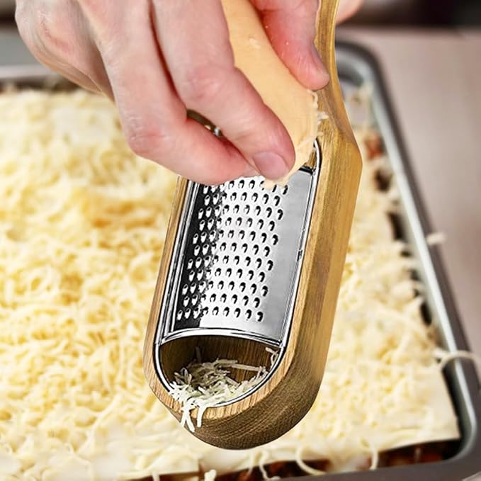 Cheese Grater With Container Stainless Steel Cheese Shredder With Wooden Handle Shredder Zester Grater Box Kitchen Handheld Cheese Spoon Grater for Cheese,Lemon,Chocolate