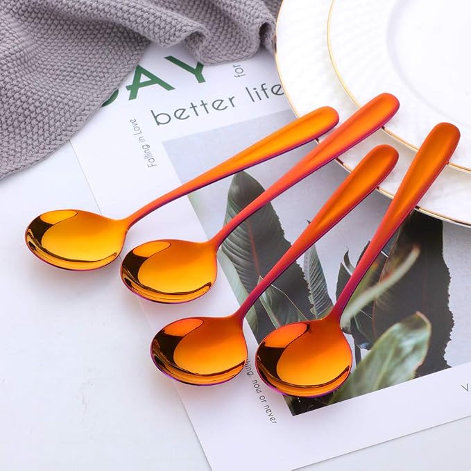 Buyer Star Bouillon Spoon Sets, 7-Inch Round Soup Spoons, Stainless Steel Finished Table Dinner Spoons